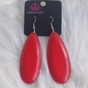Paparazzi Radiant Red Teardrop Wood Earrings